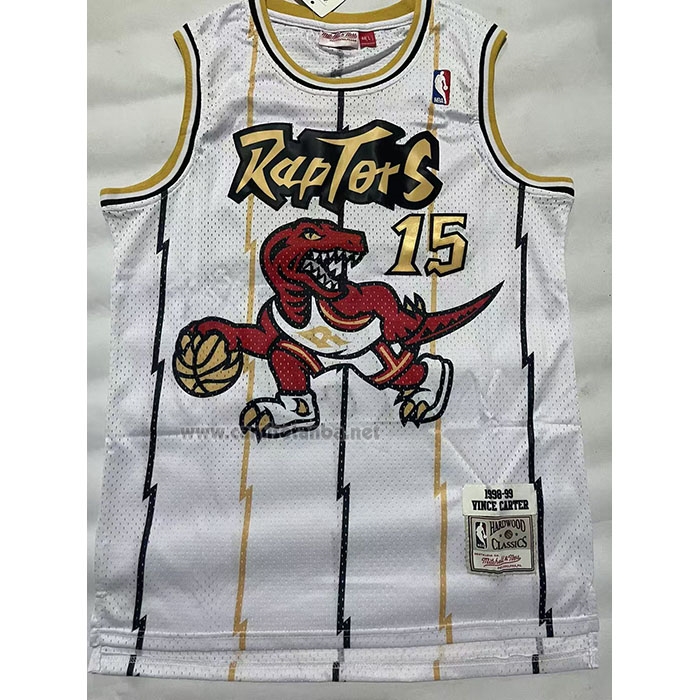 Camiseta Toronto Raptors Vince Carter #15 Mitchell & Ness 1998-99 Blanco Oro